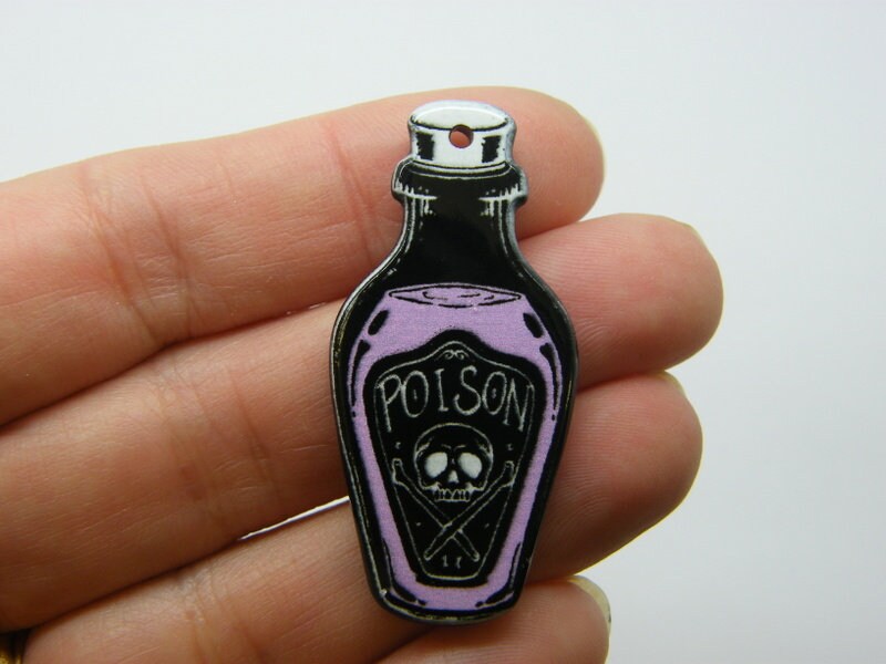 2  Poison pendant black white pink acrylic HC774