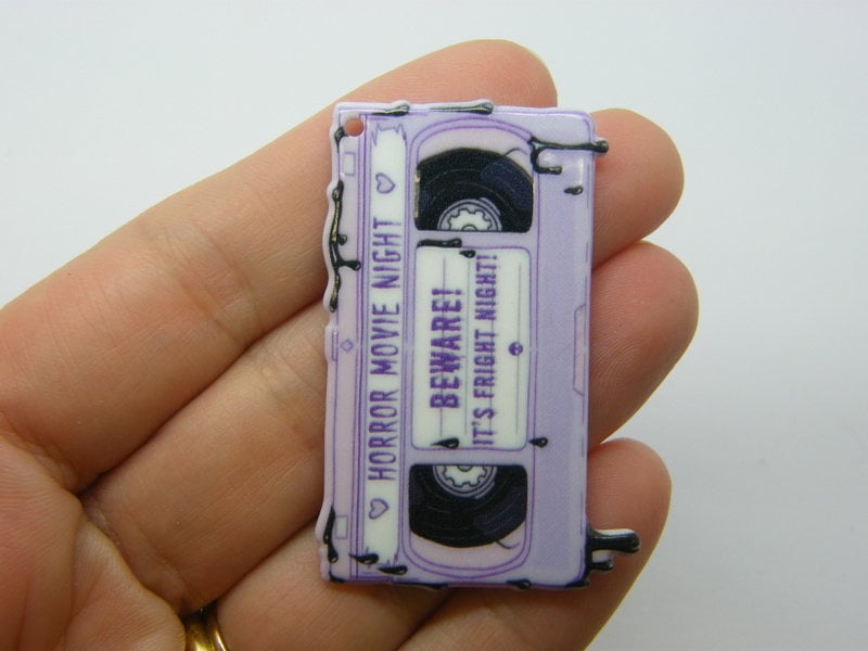 2 Horror movie video tape pendants purple acrylic HC739