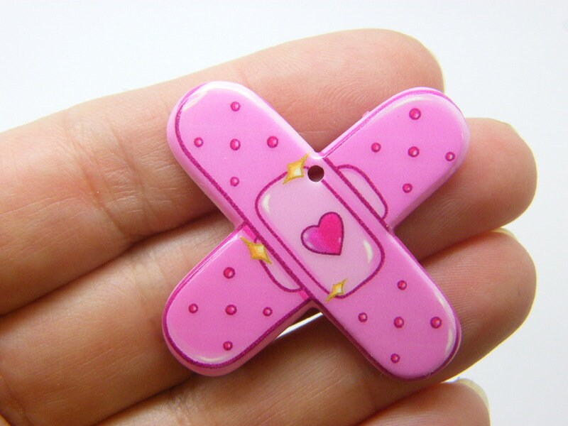 2 Plasters heart pendants pink acrylic MD50