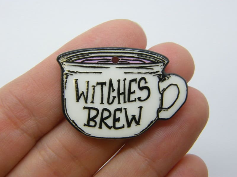 2 Witches brew teacup pendant white black pink acrylic HC751