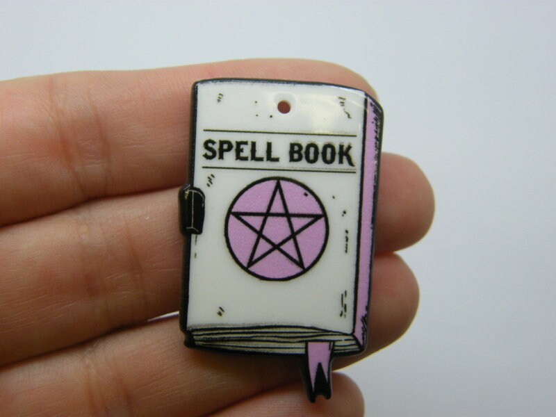 2  Spell book pentagram pendant white black pink acrylic HC754