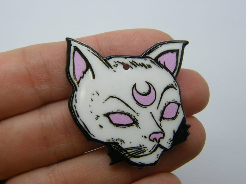 2  Cat moon pendant white black pink acrylic HC750