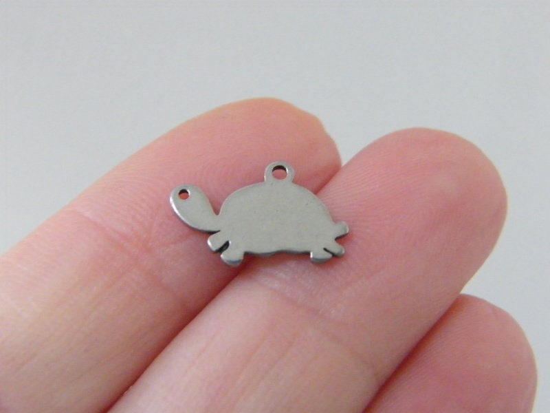 8 Tortoise charms silver tone stainless steel FF394