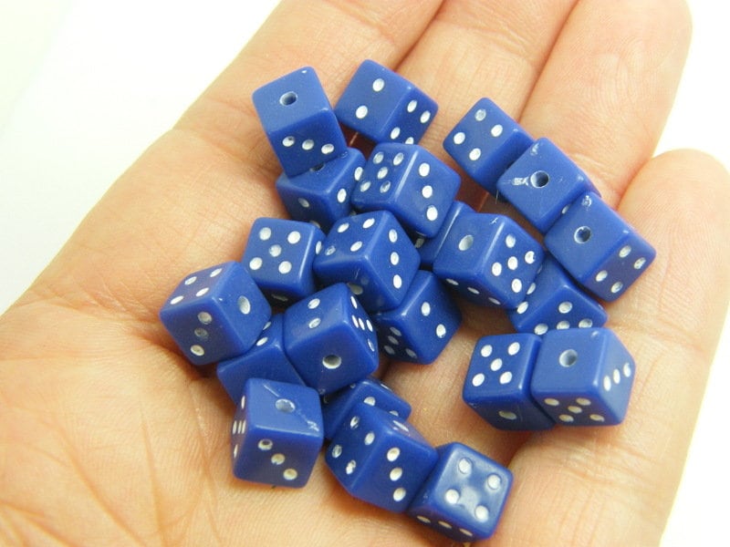 100 Dice beads 7.5 x 7.5mm dark blue white acrylic AB677