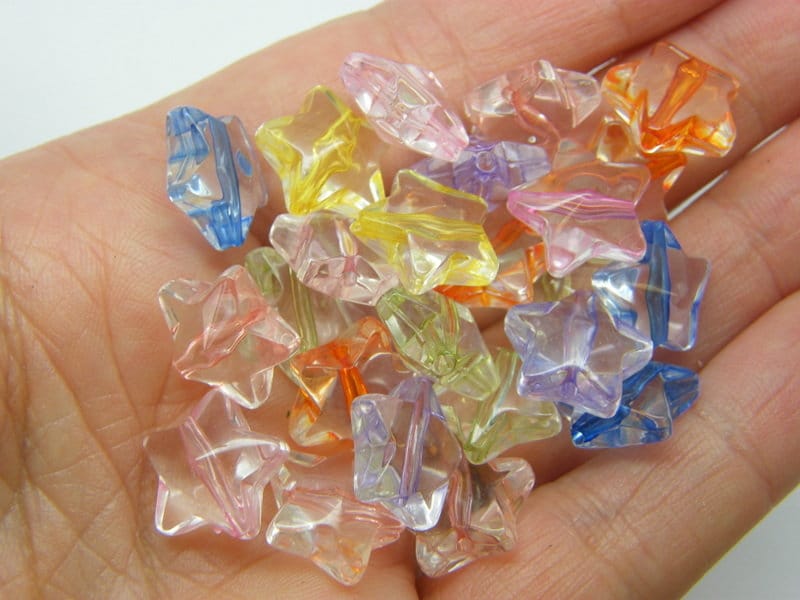 50 Star beads random mixed transparent acrylic BB872  - SALE 50% OFF