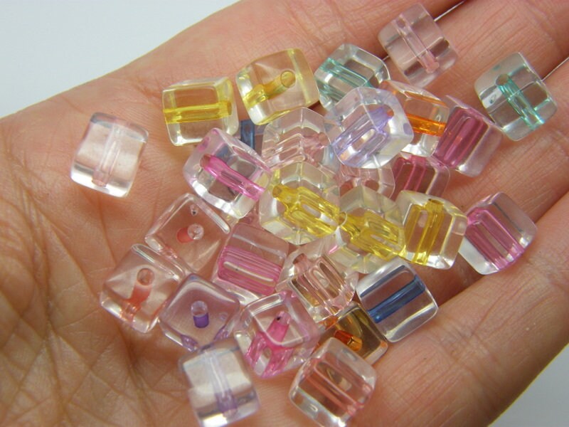 50 Square beads random mixed clear and random  inner acrylic AB636