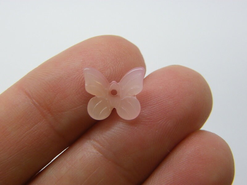 14 Butterfly beads pink gold dust glass A676