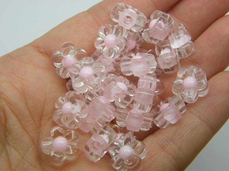40 Flower beads clear and pink acrylic BB312