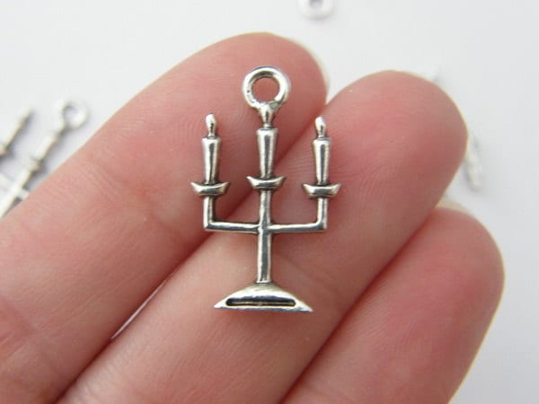 6 Candlestick charms antique silver tone P302