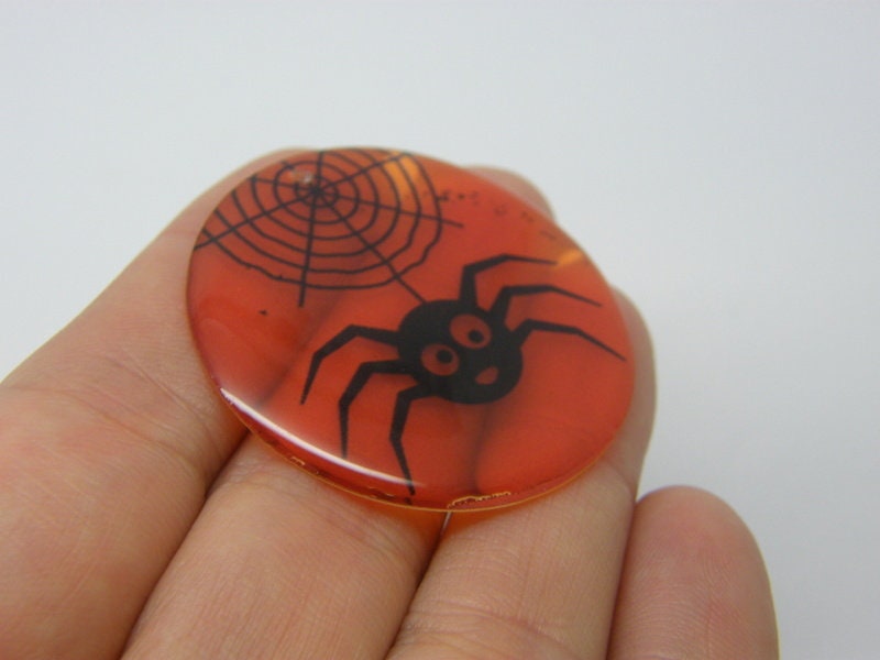 4 Spider Halloween pendants transparent orange black resin HC580