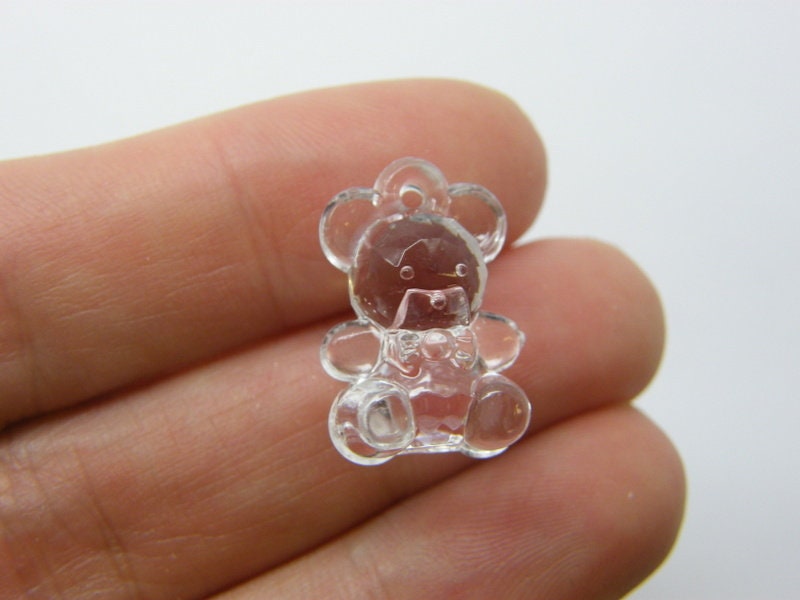 50 Teddy bear pendants faceted transparent clear acrylic P729