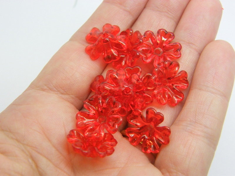 100 Red flower bead caps transparent acrylic BB410   - SALE 50% OFF