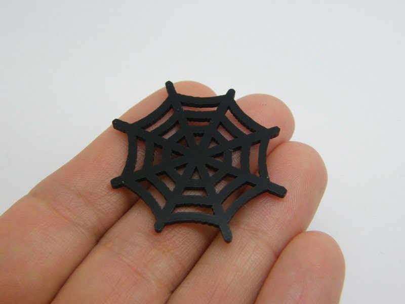 2 Cobweb spiderweb connector charms black resin HC797