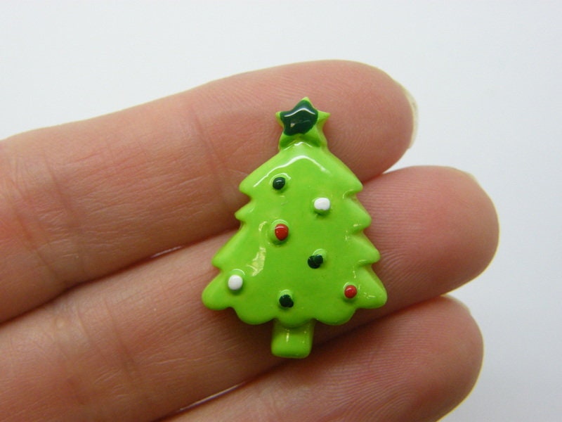 12 Christmas tree embellishment cabochon green resin CT169