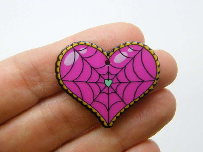2 spiderweb heart Halloween pendants acrylic HC791