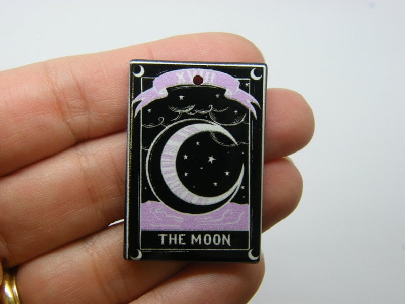 2 The moon tarot card pendant black white pink acrylic HC772