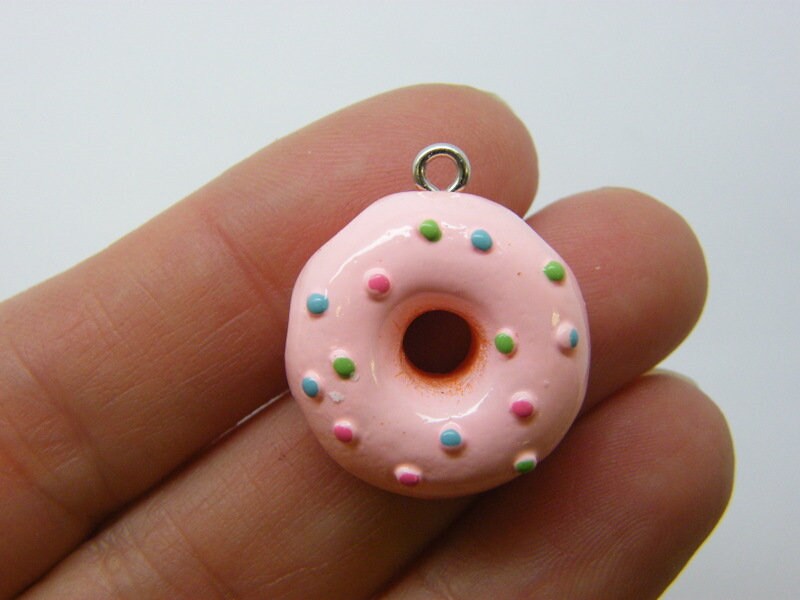 4 Donut charms brown pink resin FD465