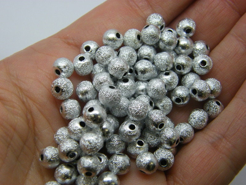 100 Moon dust textured beads 6mm silver acrylic AB714  - SALE 50% OFF