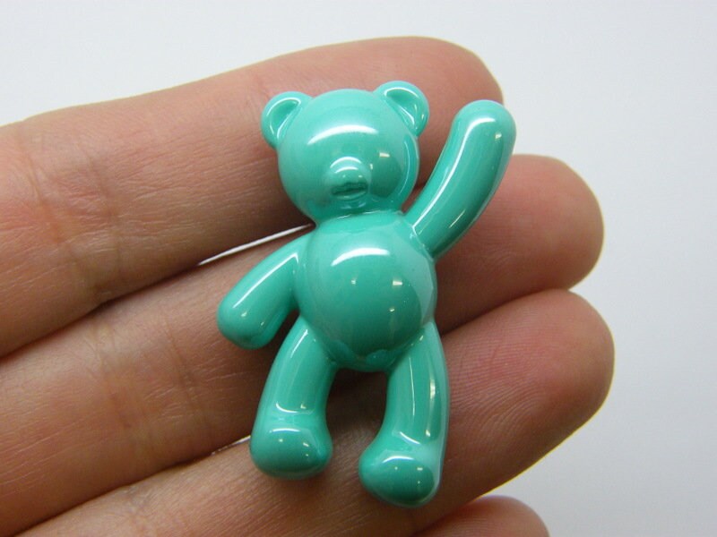 8 Teddy bear pendants teal AB acrylic P455
