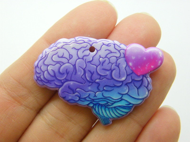 2 Brain heart Halloween pendants acrylic HC823
