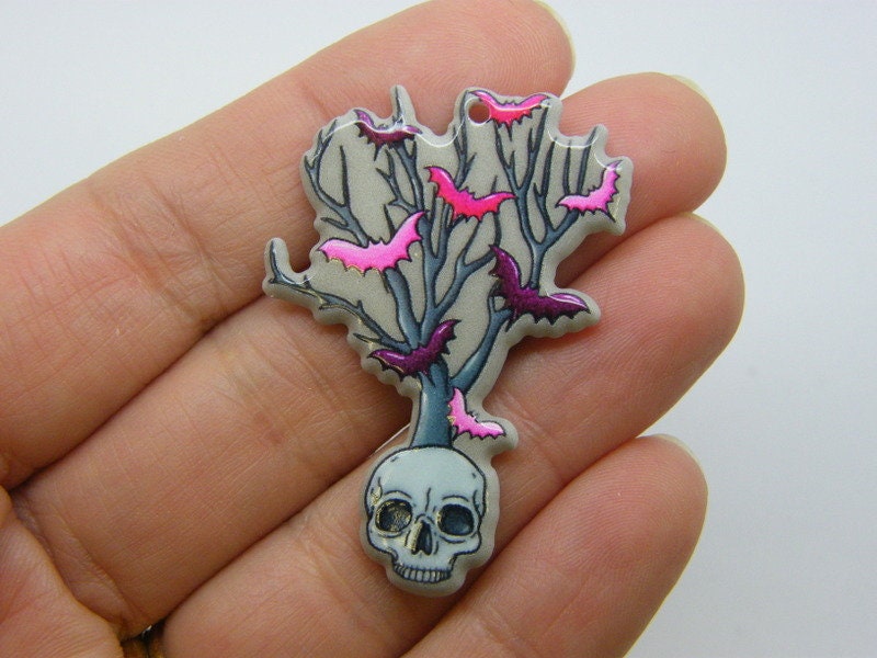 2 Raven tree skull pendants acrylic HC825