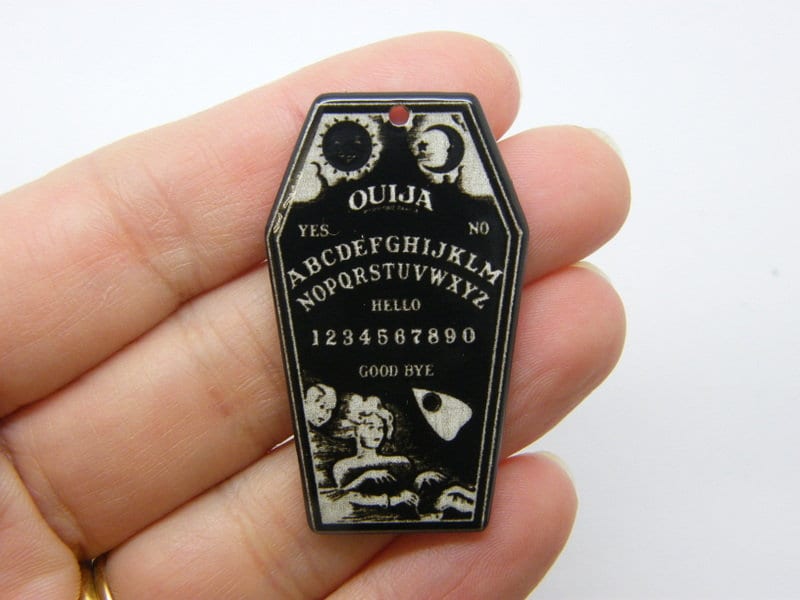 2 Ouija board coffin pendant black white acrylic HC844