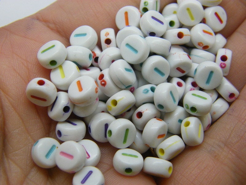 100 Letter I acrylic round alphabet beads white and random colours AB685  - SALE 50% OFF