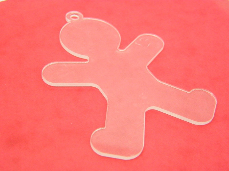 4 Large Gingerbread man Christmas pendants clear acrylic CT14