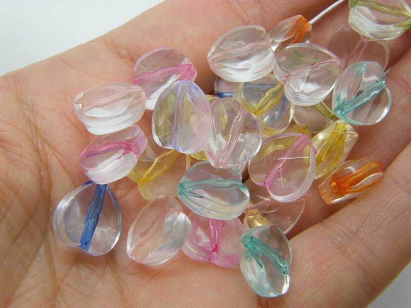 50 Heart clear and inner colour beads random mixed acrylic BB446  - SALE 50% OFF