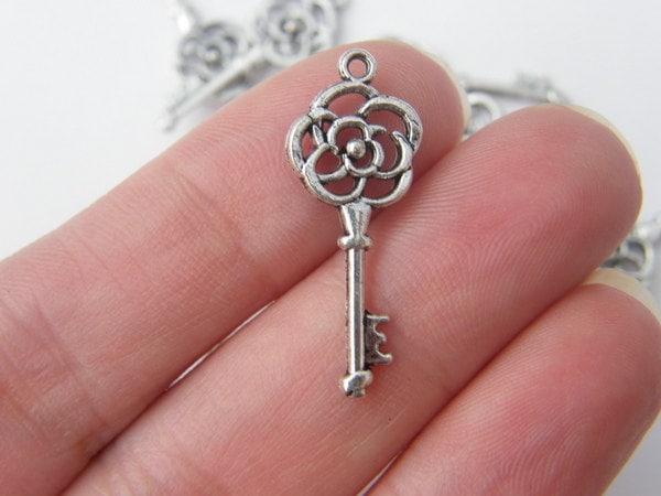 BULK 50 Rose key charms antique silver tone K10 - SALE 50% OFF