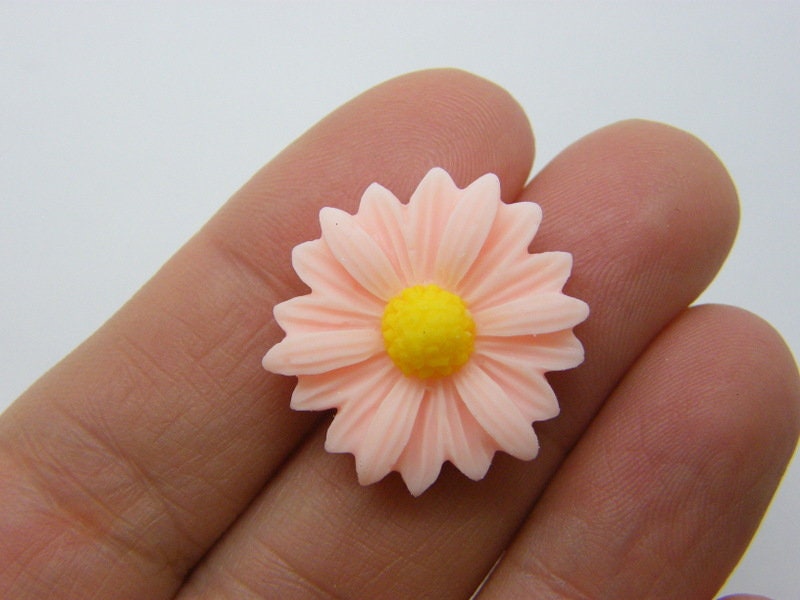 8 Daisy flower embellishment cabochons salmon pink yellow resin F681
