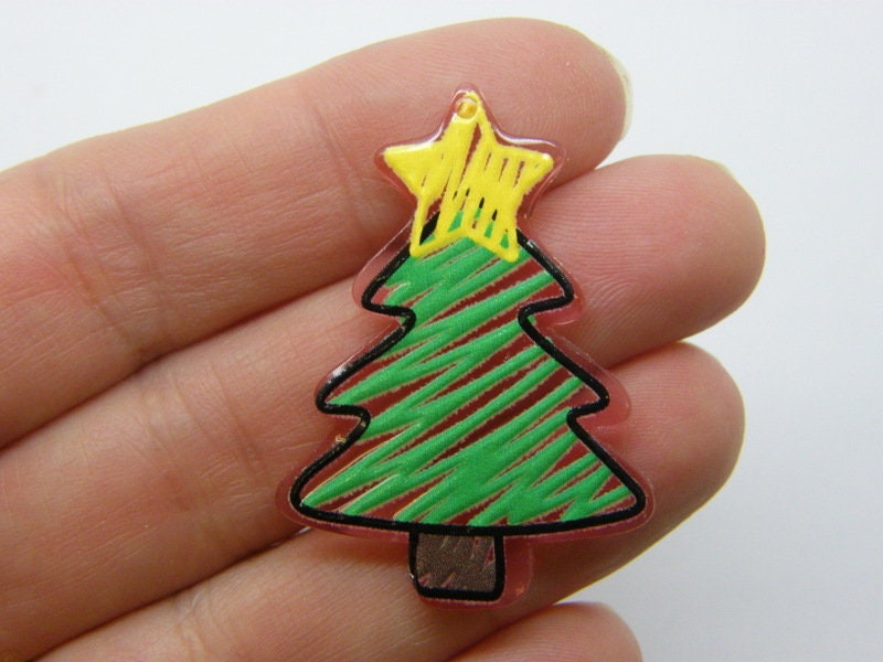 4 Christmas tree pendants acrylic CT205