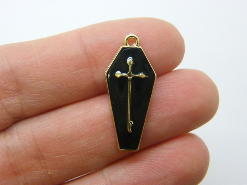 4 Coffin charms gold and black tone HC799