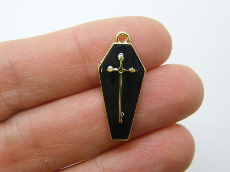 BULK 20 Coffin charms gold and black tone HC799