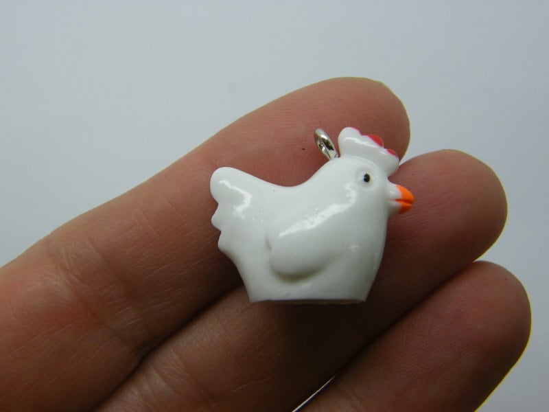 BULK 30  Chicken pendants white resin B193