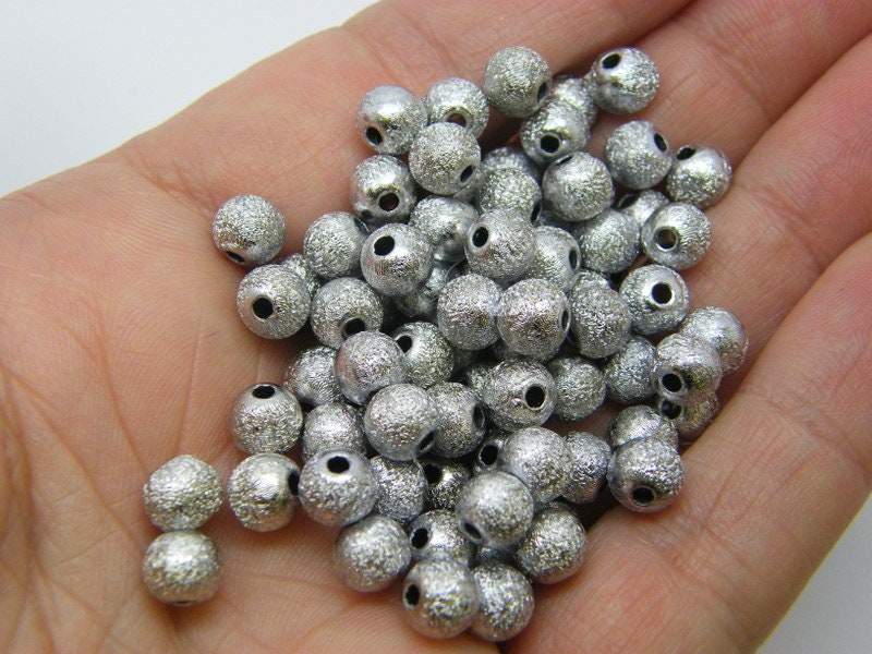 100 Moon dust textured beads 6mm dark  silver acrylic AB713  - SALE 50% OFF