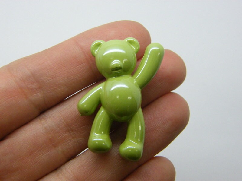 6 Teddy bear pendants olive green AB acrylic P374