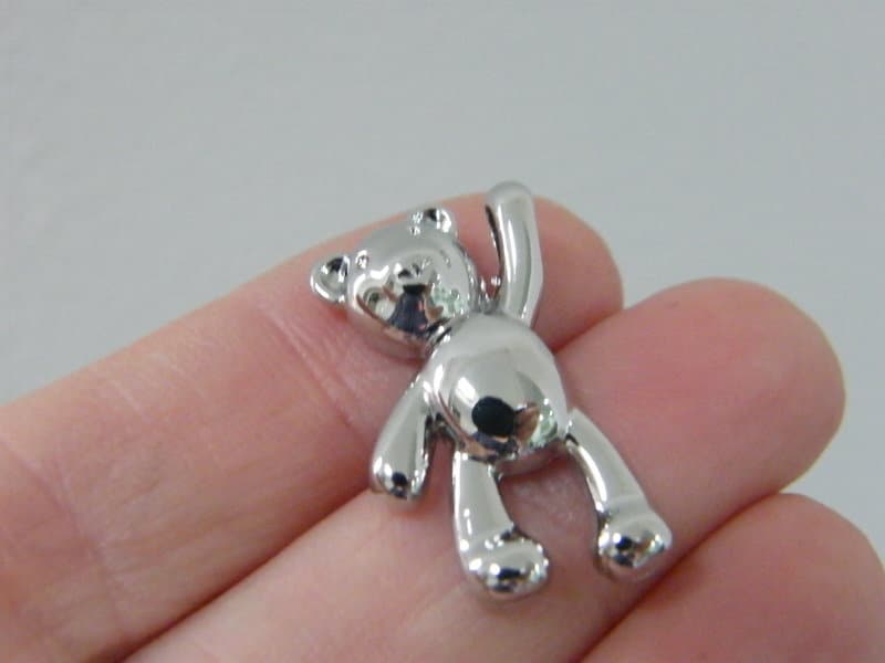 4 Teddy bear pendants silver tone P587