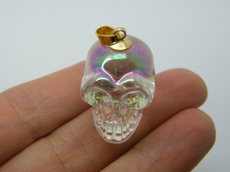 1 Skull pendant gold bail  glass HC800