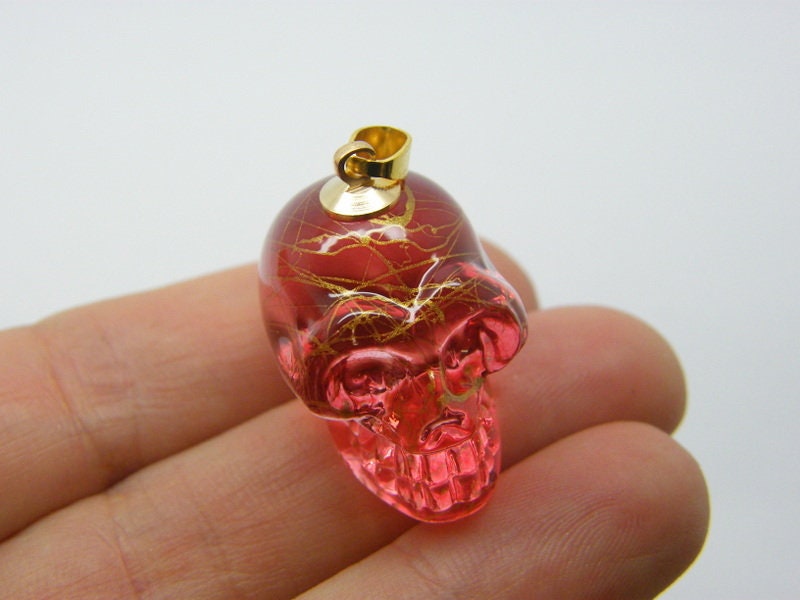 1 Skull pendant gold bail  glass HC811