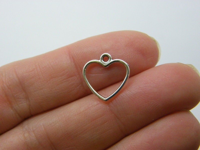 12 Heart charms antique silver tone H123