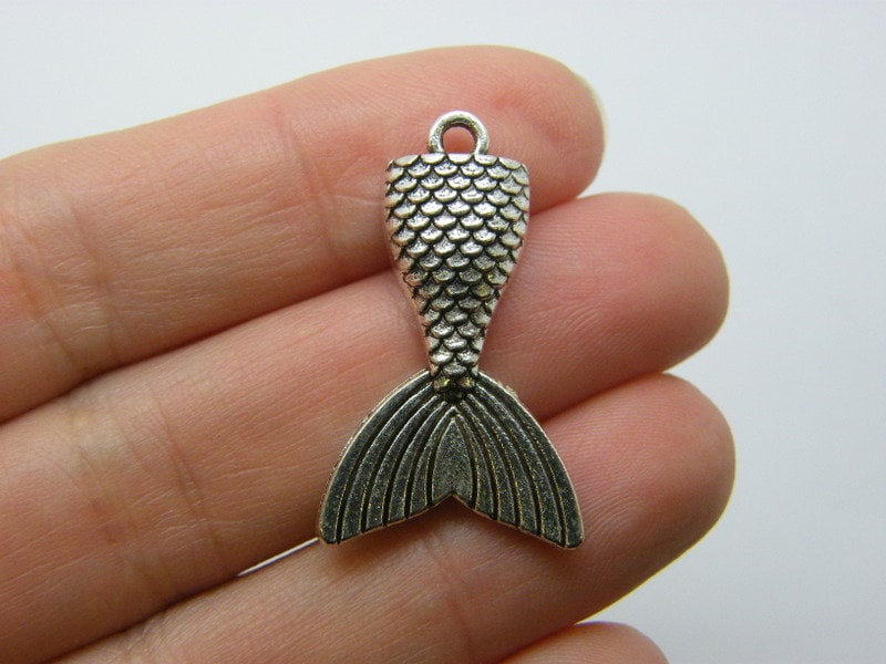 4 Mermaid tail pendants antique silver tone FF2