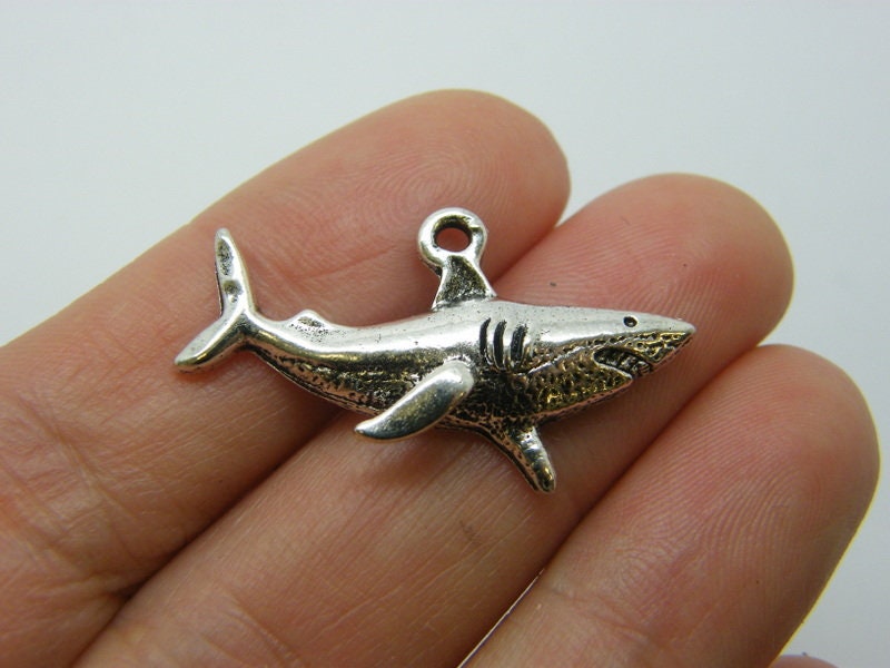 4 Shark charms antique silver tone FF317