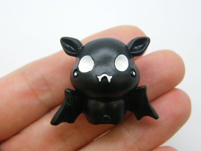 2 Bat embellishments miniature black resin HC857
