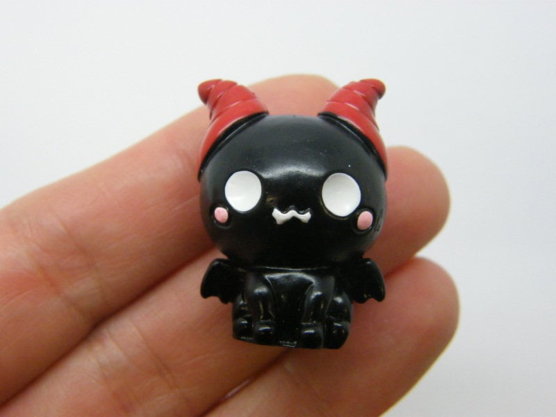 2 Bat devil embellishments miniature black resin HC856