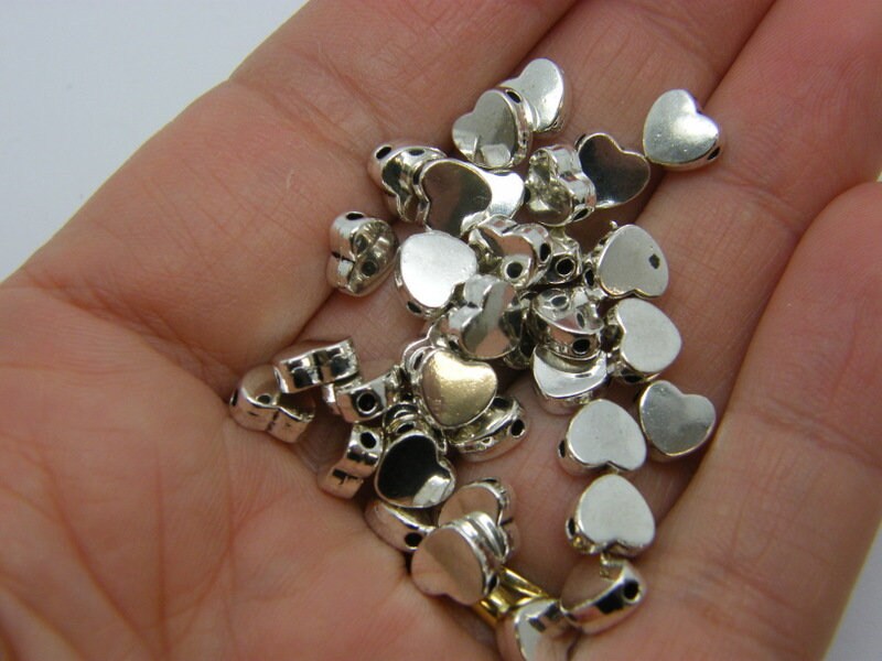 50 Heart spacer beads antique silver tone H145