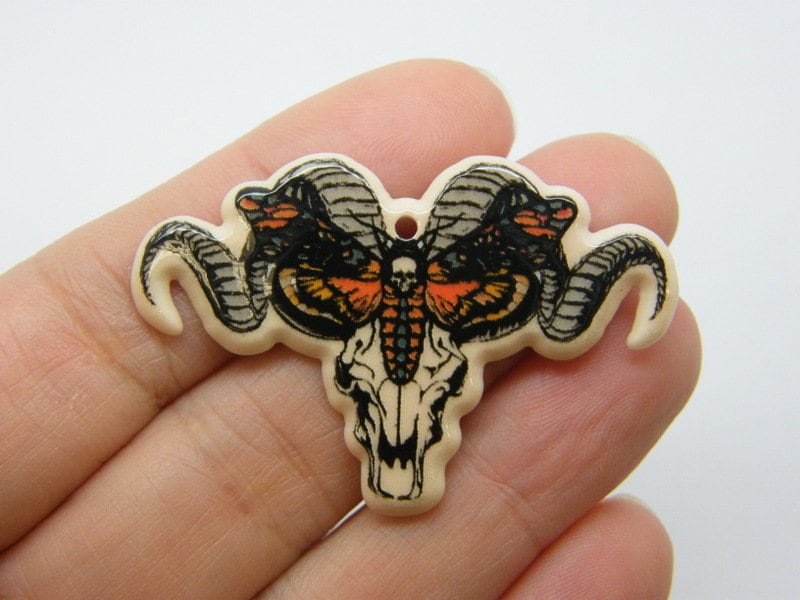 2  Moth ram skull Halloween pendants acrylic HC836