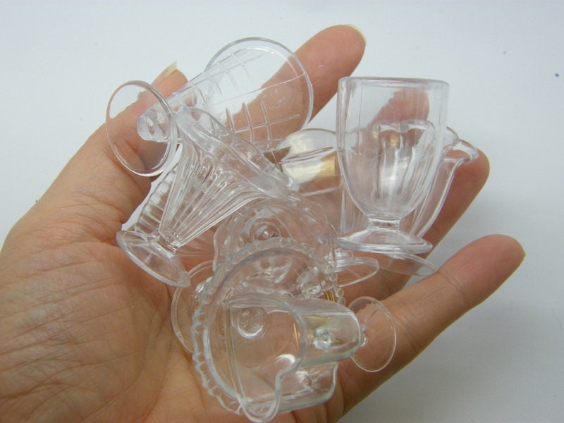 8 Different ice cream sundae glasses coupe miniature clear plastic FD K030 07  - SALE 50% OFF