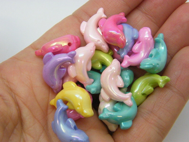 30 Dolphin beads random mixed AB acrylic BB419 - SALE 50% OFF
