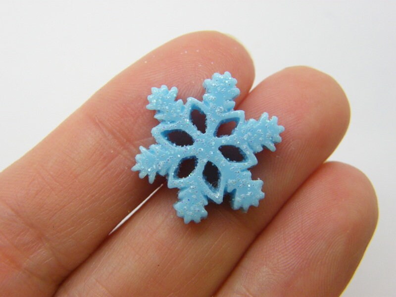 20 Snowflake Winter Christmas embellishment cabochons blue glitter CT333